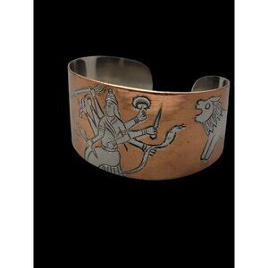 Engraved Medusa Scene Open Cuff Bracelet 7.5" Copper Tone 1.25" Thick Vi…